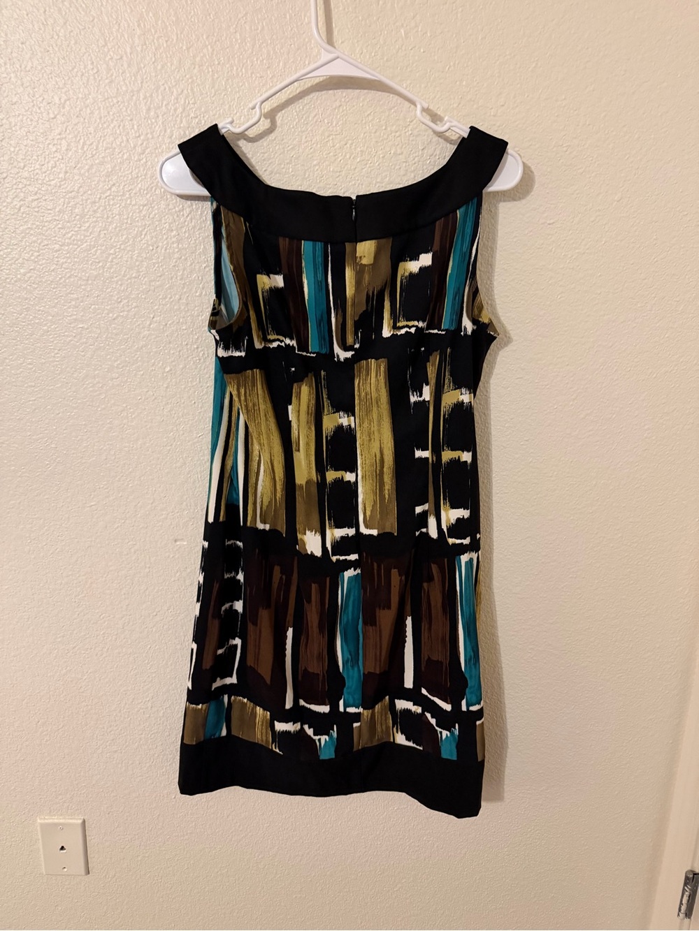 connected apparel Abstract Brushstroke Mini Dress - Black Teal Mustard Brown